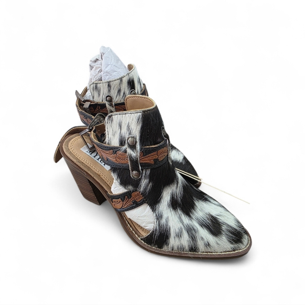 Myra SIZE 6  Black & White Haircalf Heeled Sandal Boot - Picture 11 of 15